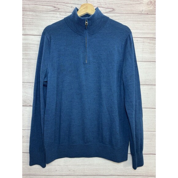 J.CREW Men’s Sweater Blue 100% Merino Wool Size M Lightweight 1/4 Zip - Picture 1 of 5